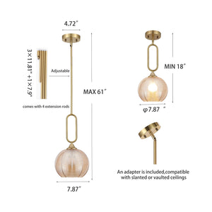 Amber Globe Pendant Light with Brushed Brass Rods