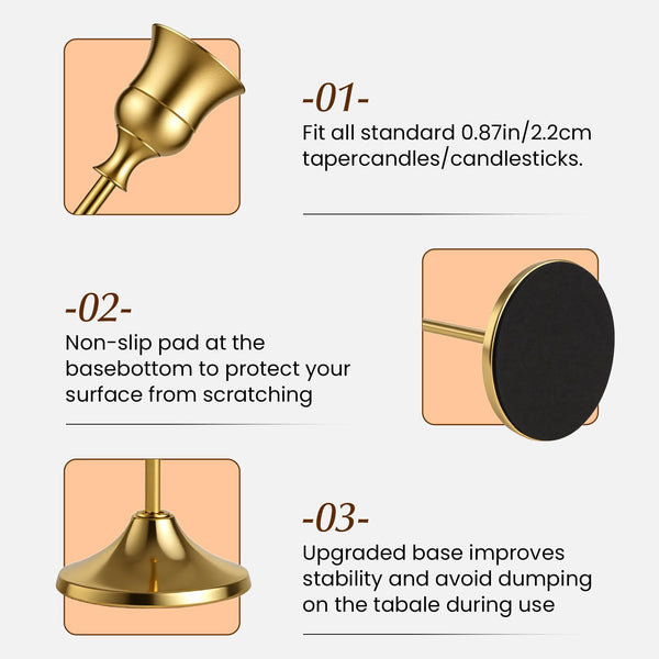 Gold Taper Candle Holders Set – Metal Candlestick Holders
