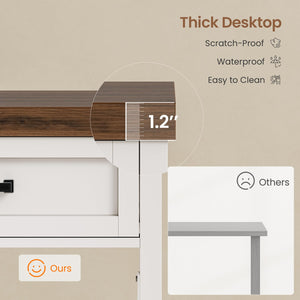 Small Desk with Drawers, Storage Shelves & Built-In Power Outlet