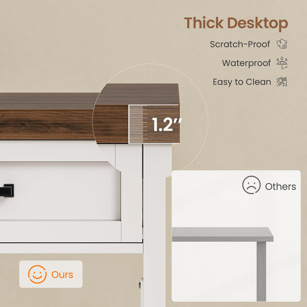 Small Desk with Drawers, Storage Shelves & Built-In Power Outlet