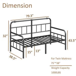 Metal Twin Daybed Frame with Headboard