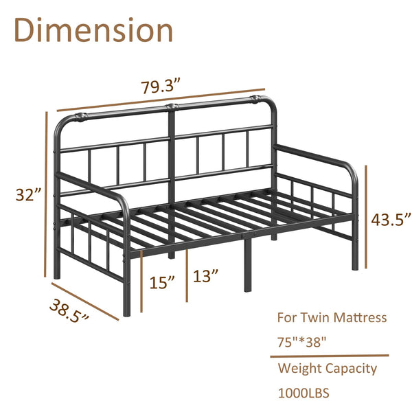 Metal Twin Daybed Frame with Headboard
