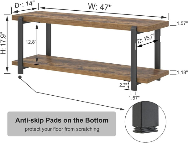 Entryway Bench with Shoe Storage, Industrial Style, 47"