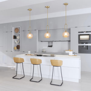 Amber Globe Pendant Light with Brushed Brass Rods