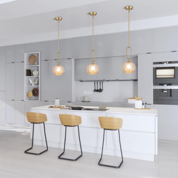 Amber Globe Pendant Light with Brushed Brass Rods