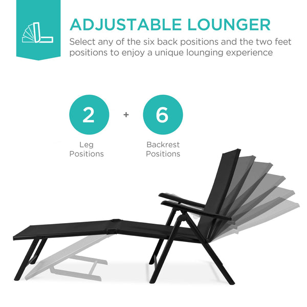 Set of 2 Adjustable Outdoor Chaise Lounge Chairs with Steel Frame