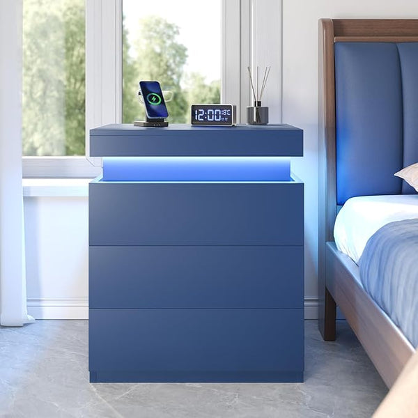 Nightstand with Charging Station and LED Lights