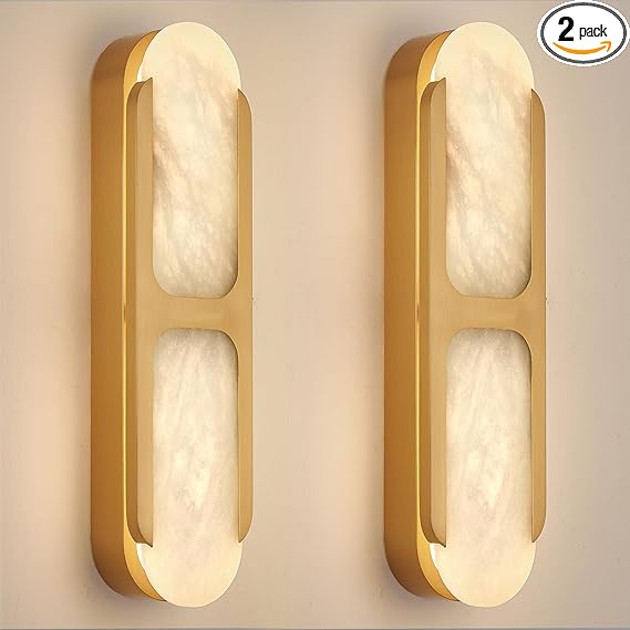 Alabaster Wall Sconce Dimmable LED – Gold Marble Indoor Wall Light