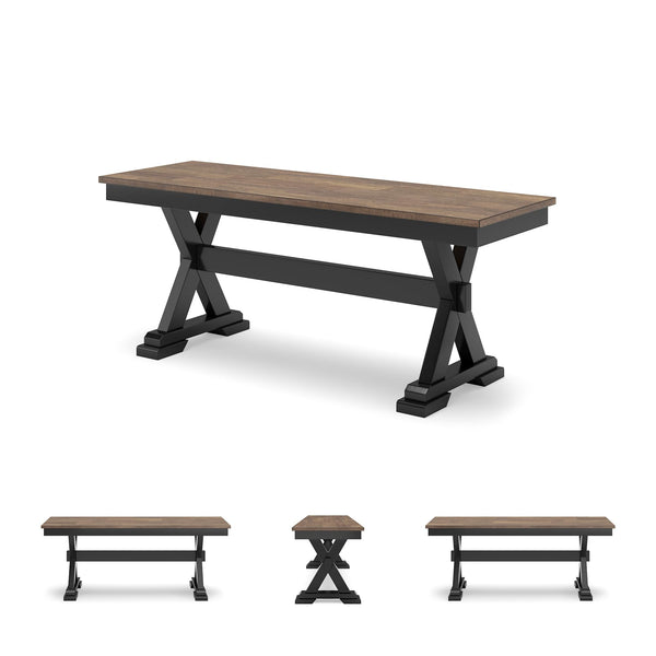 Farmhouse 48" Dining Bench – Dark Brown & Black