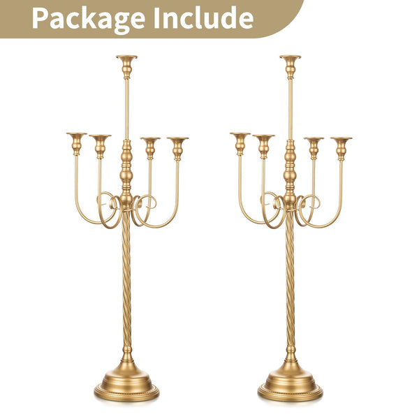 37-Inch Tall 5-Arm Gold Metal Candelabra — Set of 2