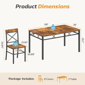 7-Piece Dining Table Set with 6 X-Back Chairs – Modern Farmhouse Kitchen Dining Set