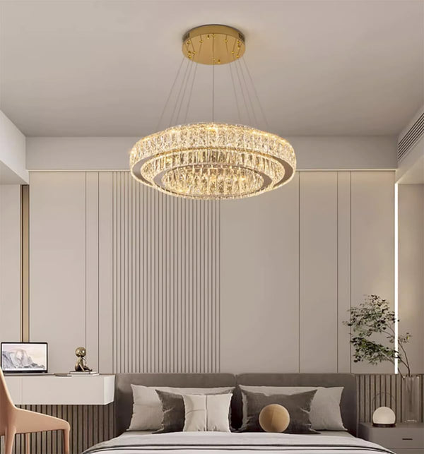Modern LED Crystal Ring Chandelier — Dimmable, 2-Ring, 3000–6000K