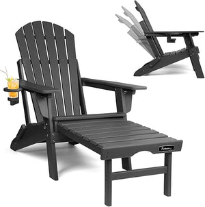 Adjustable Folding Adirondack Chair with Ottoman & Cup Holder