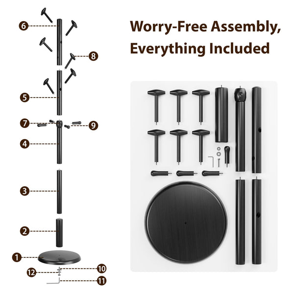 Freestanding Wood Coat Rack with 10 Hooks