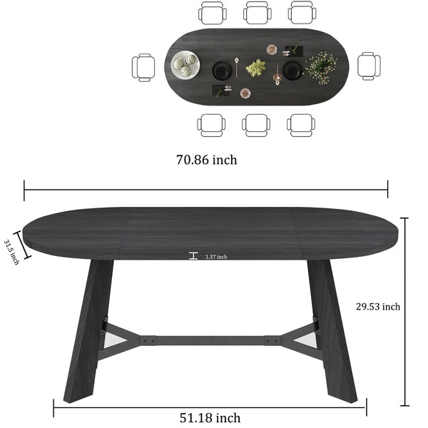 Oval Dining Table for 6-8 People with Tapered Legs