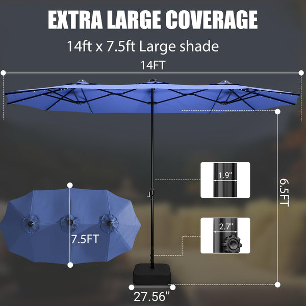 Large Rectangular Patio Umbrella with Base & LED Lights