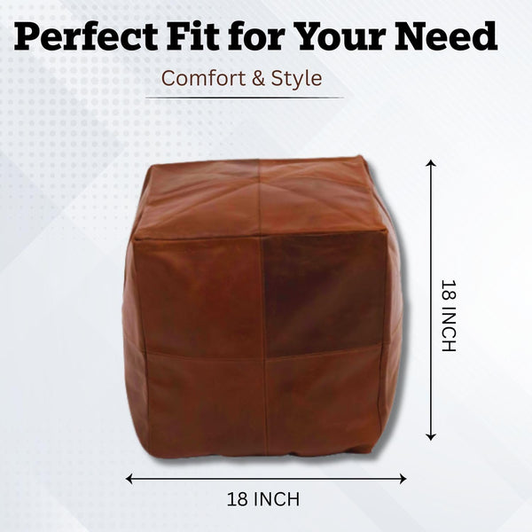 Square Leather Moroccan Pouf – Unstuffed Ottoman Footstool