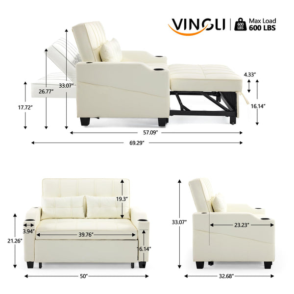 Convertible Futon Sofa Bed with USB Ports & Cup Holders