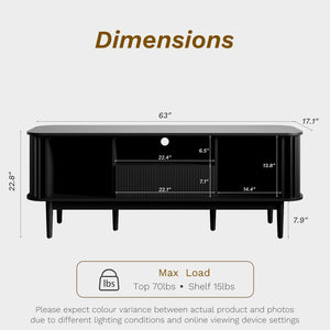 63" Fluted TV Stand with Sliding Doors