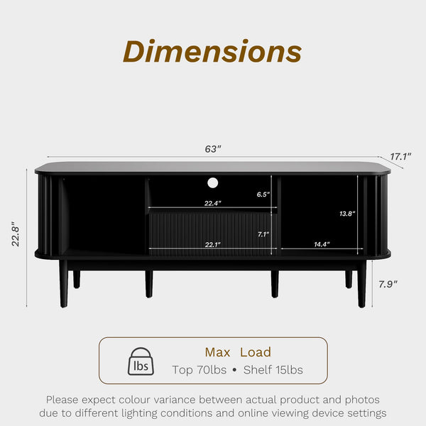 63" Fluted TV Stand with Sliding Doors