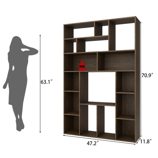 71" H Large Bookshelf Bookcase with 16 Open Cube Shelves