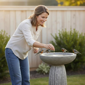 Concrete Pedestal Bird Bath with Textured Base