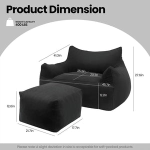 Bean Bag Chair with Footrest & Armrests – Corduroy Foam Sofa