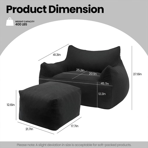 Bean Bag Chair with Footrest & Armrests – Corduroy Foam Sofa