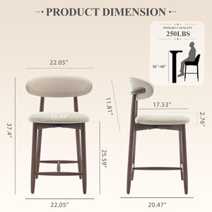 Upholstered Counter Height Bar Stools with Wood Legs