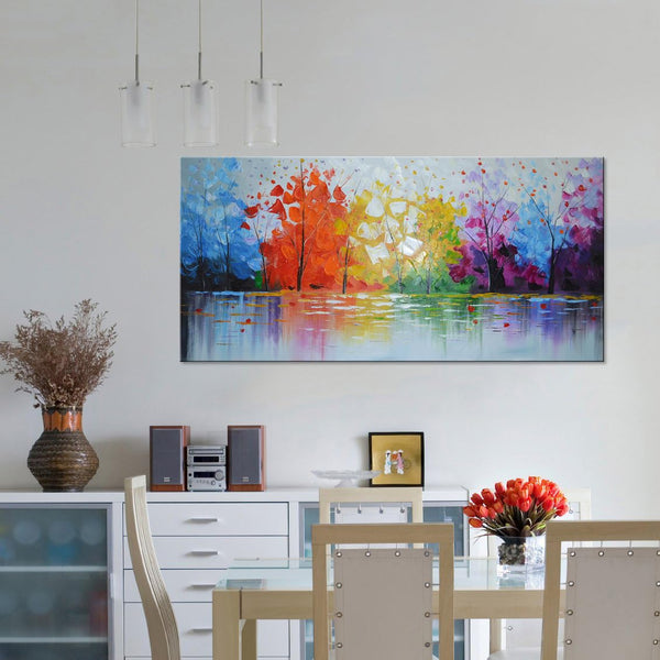 Hand Painted Lake Scenery Landscape Canvas Wall Art – Framed, 40"W x 20"H