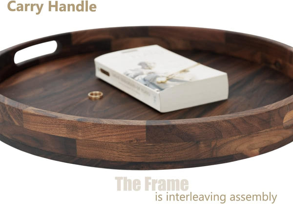 Walnut Wood Serving Tray Set of 2 with Handles