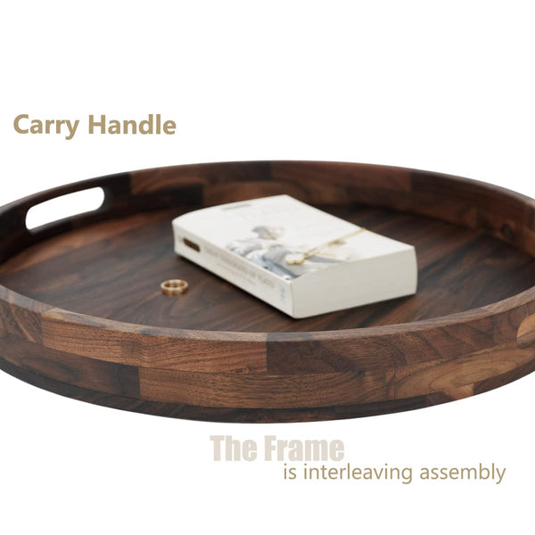 Walnut Wood Serving Tray Set of 2 with Handles