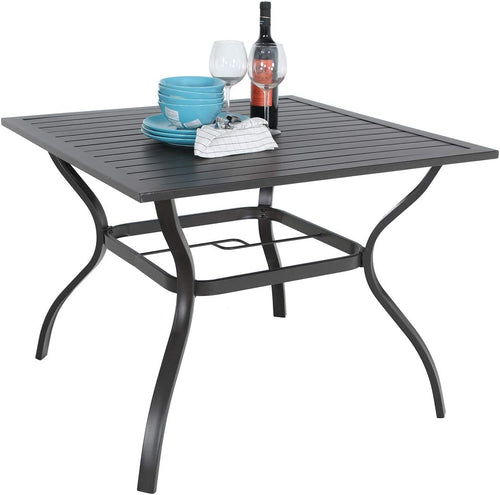 Square Metal Outdoor Dining Table with Umbrella Hole, 37" – Seats 4