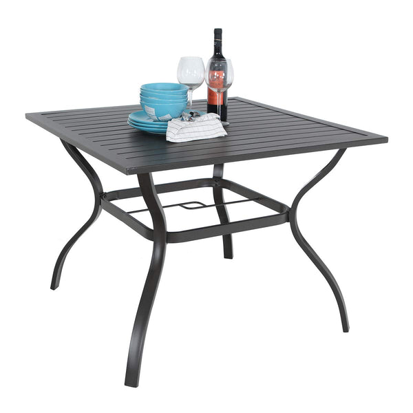 Square Metal Outdoor Dining Table with Umbrella Hole, 37" – Seats 4
