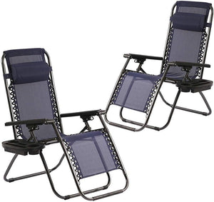 Zero Gravity Outdoor Lounge Chairs Set of 2 with Cup Holder & Pillow