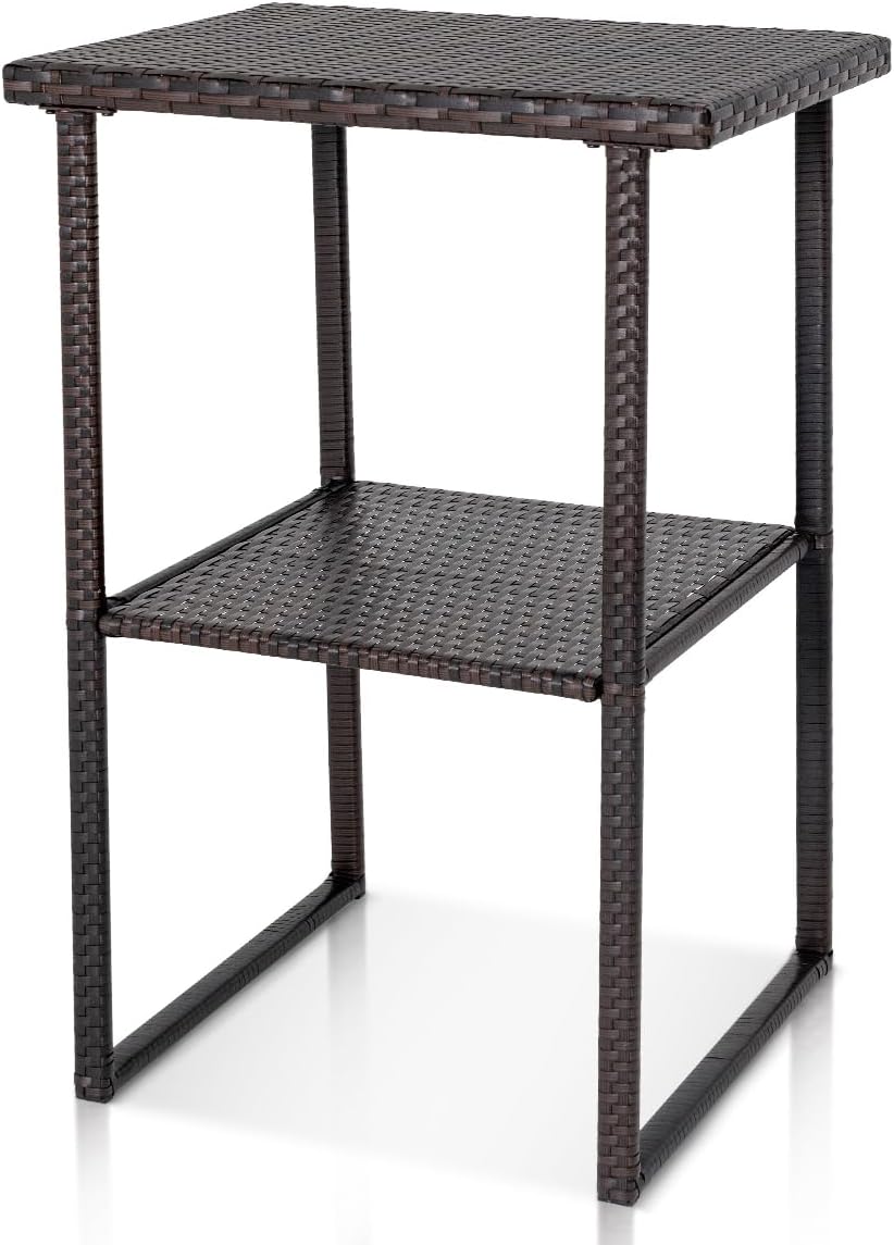 Outdoor Wicker Bar Table – Counter Height Patio Pub Table with Storage Shelf