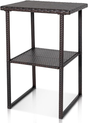 Outdoor Wicker Bar Table – Counter Height Patio Pub Table with Storage Shelf