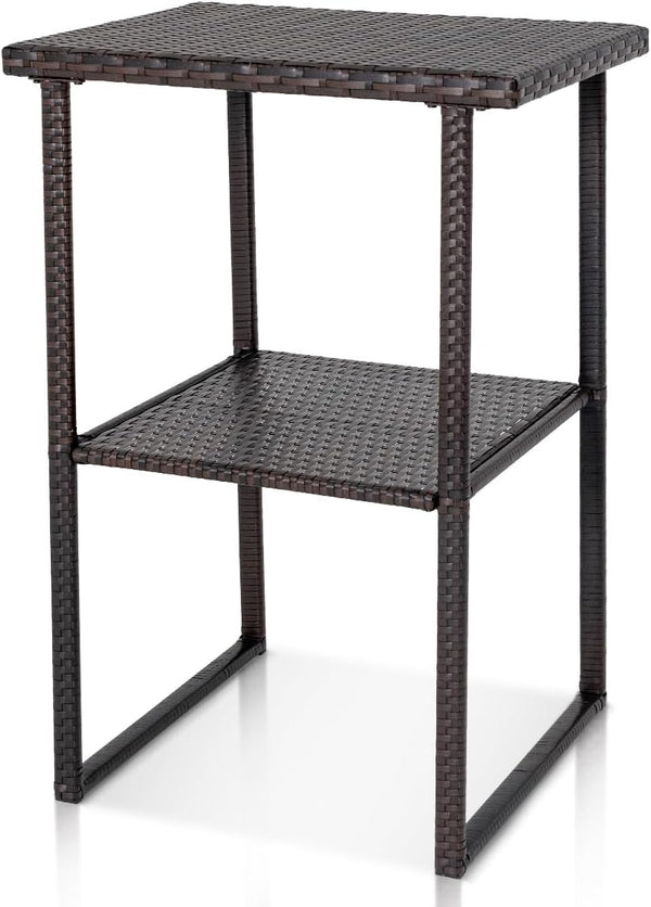 Outdoor Wicker Bar Table – Counter Height Patio Pub Table with Storage Shelf