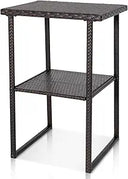 Outdoor Wicker Bar Table – Counter Height Patio Pub Table with Storage Shelf
