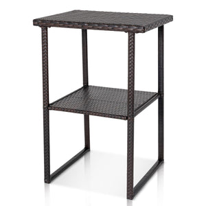 Outdoor Wicker Bar Table – Counter Height Patio Pub Table with Storage Shelf