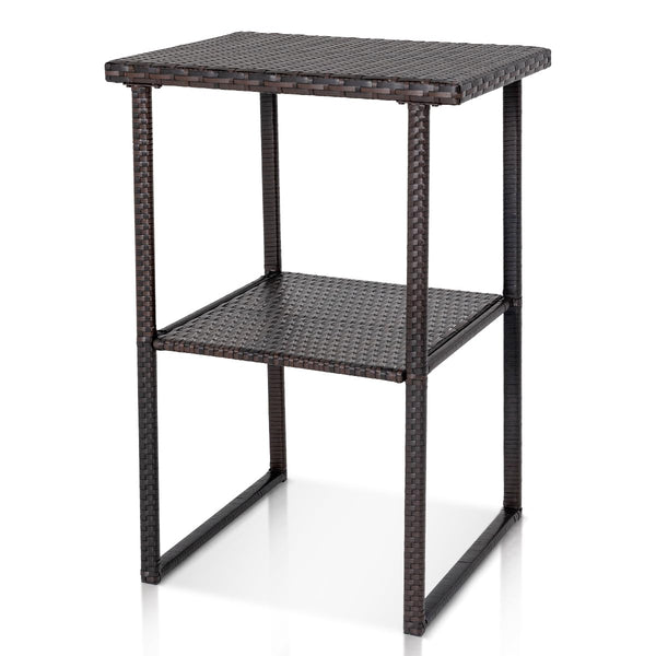 Outdoor Wicker Bar Table – Counter Height Patio Pub Table with Storage Shelf
