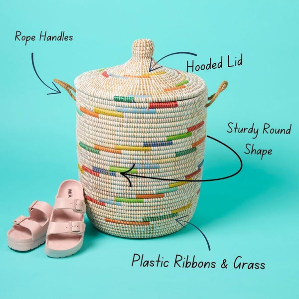 Wicker Grass Storage Basket with Removable Lid & Rope Handles – Modern Coastal