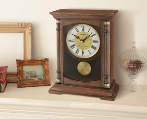 Wooden Mantel Chime Clock with Pendulum