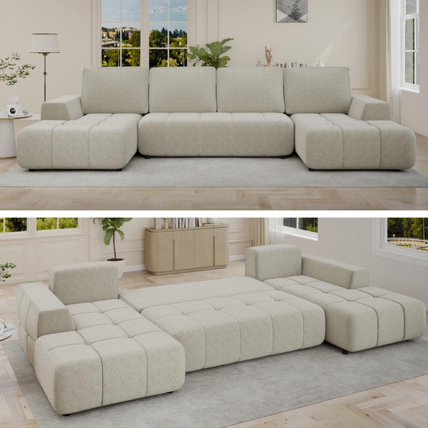 L-Shaped Sectional Sleeper Sofa with Storage & Pull-Out Bed