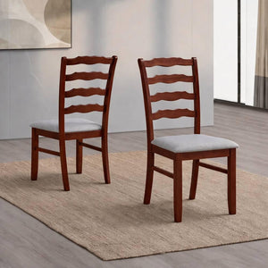 Ladder Back Dining Chairs Set of 2 — Solid Wood, Upholstered Seat
