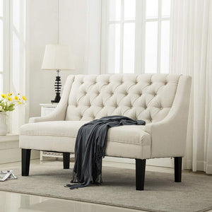 50" Modern Loveseat Settee Sofa – Linen Fabric, Tufted 2-Seat Couch