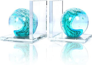 Glass Sea Wave Bookends Set of 2