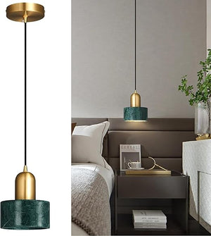 Marble Cylinder Pendant Light – Brass & Stone Shade