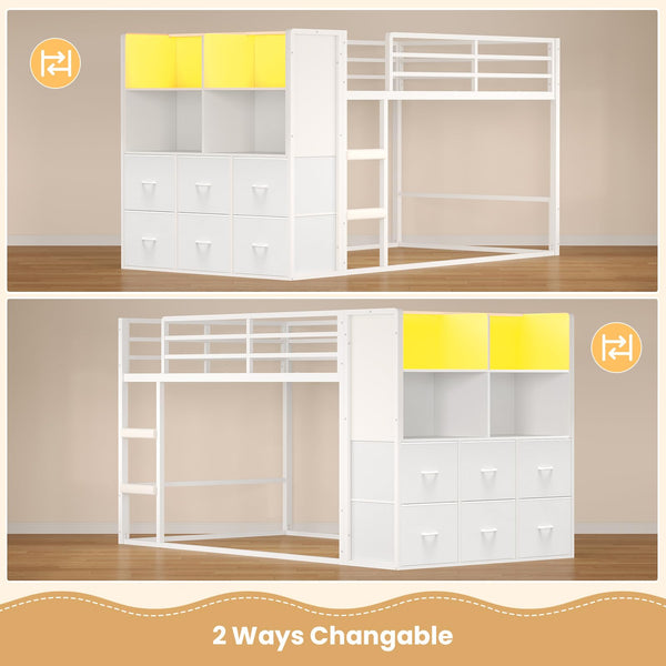 Twin Over Twin Bunk Bed with Storage Drawers & LED Lights