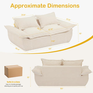 59" Boneless Loveseat Sofa – 2-Seater with Removable Cushions & Throw Pillows